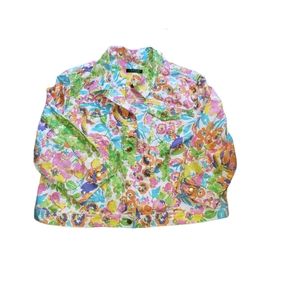 Lauren Ralph Lauren Spring Watercolor Floral Cropped Denim Jacket Size 3X